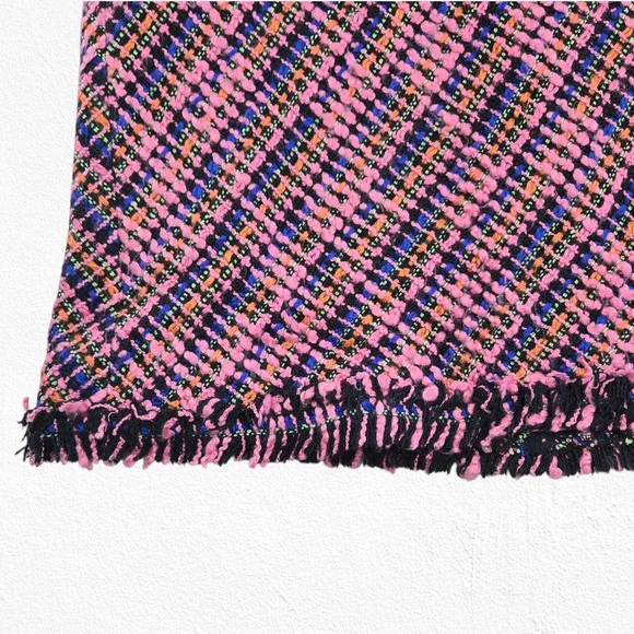 Y2K Pink Tweed Fringe Skirt W.D.N.Y. Silk Blend A-Line Knee Length Skirt Size 8 - Picture 4 of 10
